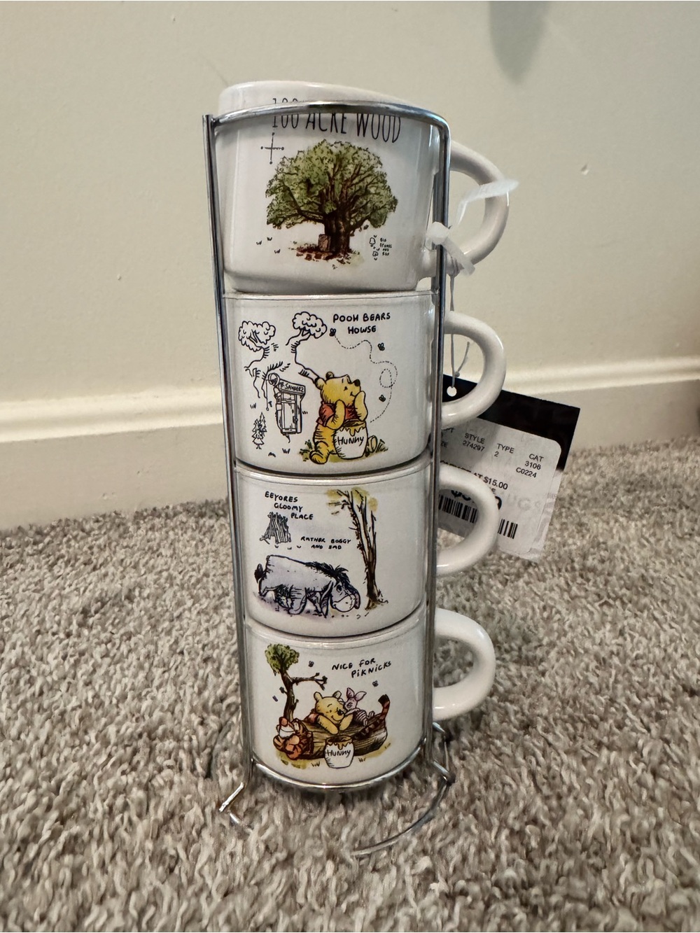 Winnie the Pooh Stacked Espresso Cup Set - White with Yellow & Green